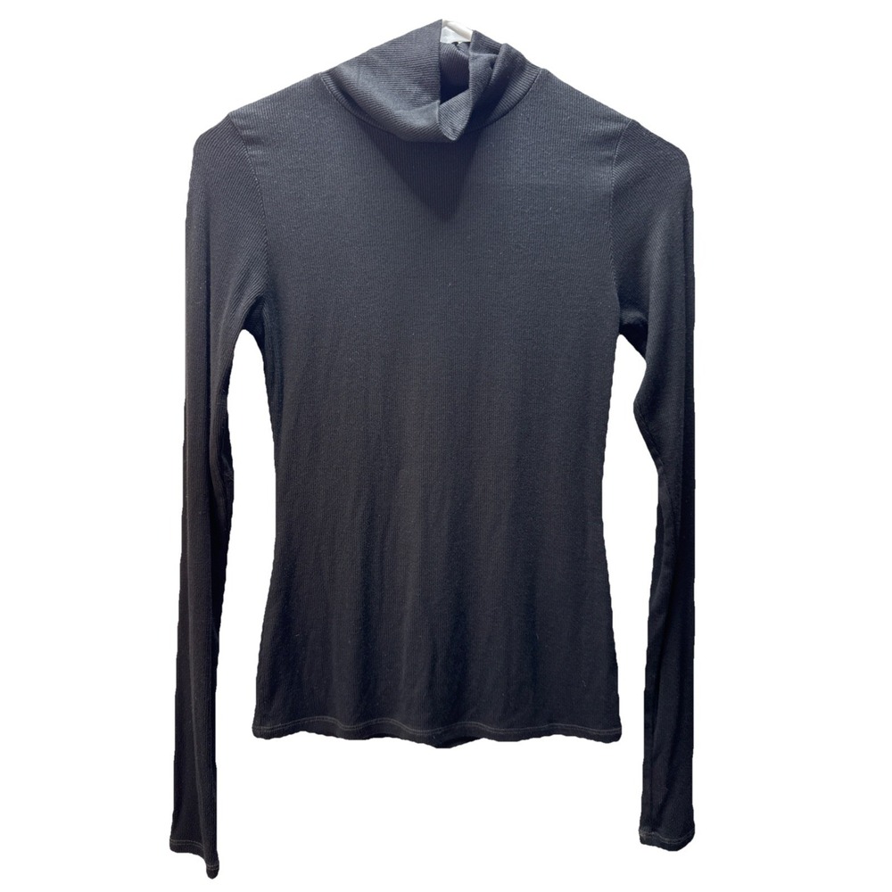 Joah Brown Turtleneck Top Shirt Women's S/M Black Long Sleeve Ribbed Knit Fitted